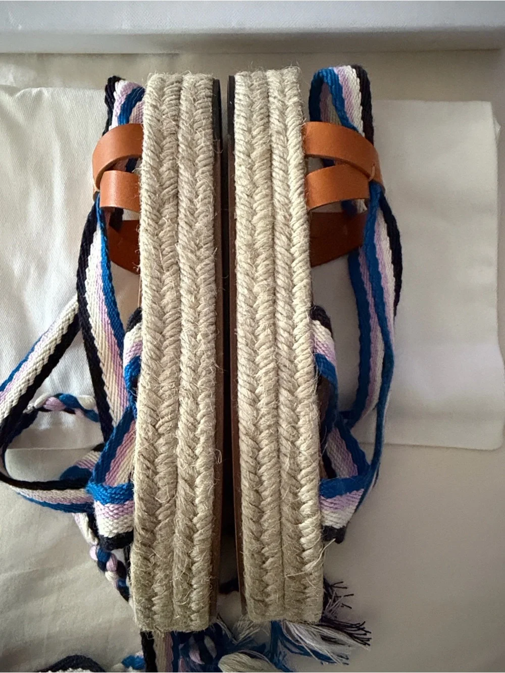 Isabel Marant Blue, Pink & White Striped Espadrille Wedge Sandals